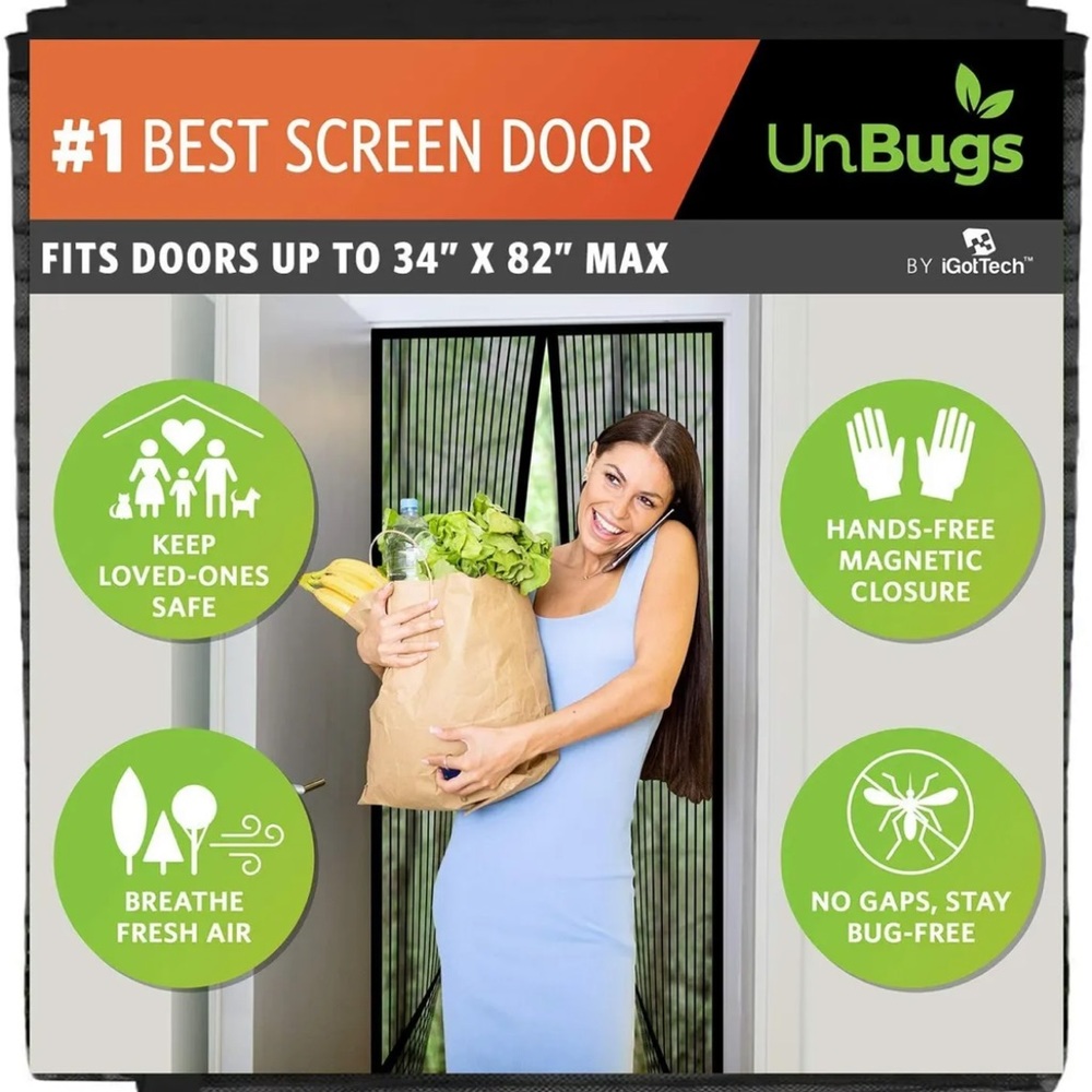 Magnetic Screen Door, Full Frame Seal. Covers Doors up to 34 x 82 Inches MAX.